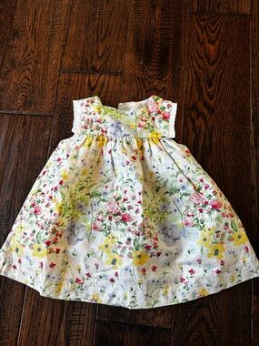 Janie and Jack White Floral Baby Dress with Pink, Yellow & Blue Flowers